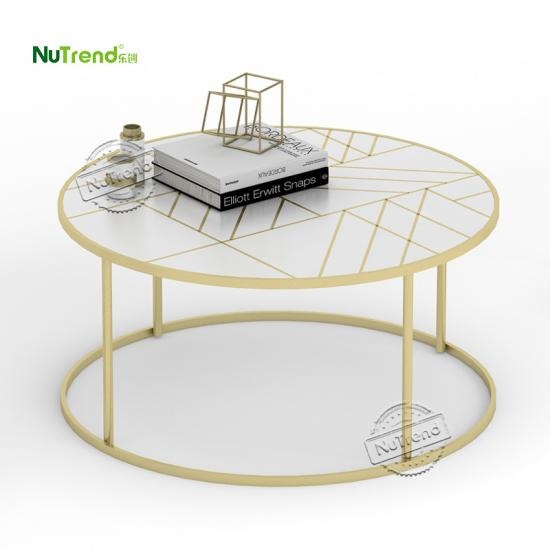 fornecedor de móveis para mesa de centro de coquetel com estrutura de metal redondo ouro e branco na china